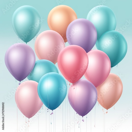 Set of round helium balloons in soft pastel colors, Festive decorative element in realistic 3d design. Decor for Valentine's day, wedding and birthday