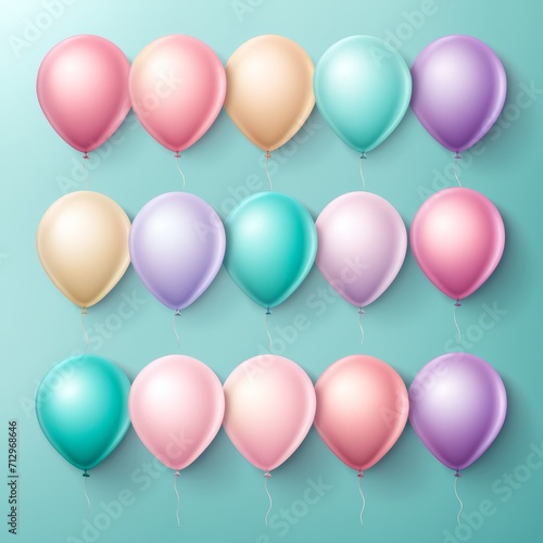 Set of round helium balloons in soft pastel colors, Festive decorative element in realistic 3d design. Decor for Valentine's day, wedding and birthday