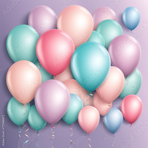 Set of round helium balloons in soft pastel colors, Festive decorative element in realistic 3d design. Decor for Valentine's day, wedding and birthday