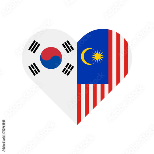 unity concept. heart shape icon of south korea and malaysia flags. vector illustration isolated on white background
