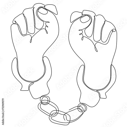 handcuffed line drawing. continuous line on the cuffs