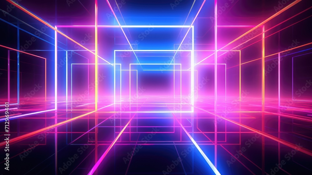 neon trails elegantly forming a square shape, 3D digital art, digital displays, and visualizations neon trails elegantly forming a square shape, 3D digital art, digital displays, and visualizations