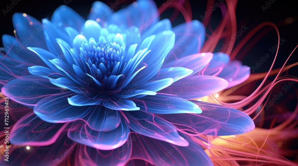 neon trails gracefully forming the intricate and vibrant shape of a flower, contemporary projects, digital displays neon trails gracefully forming the intricate and vibrant shape of a flower, contemporary projects, digital displays
