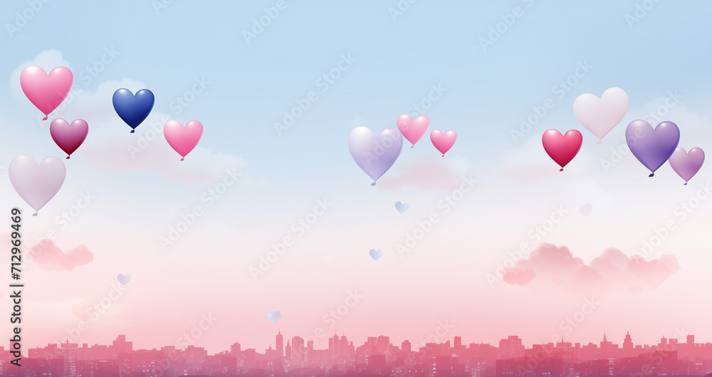 Valentine's day balloons over the сity Valentine's day balloons over the сity
