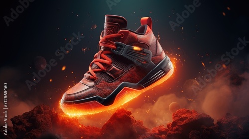 sneakers on the mars in the ethereal themed background