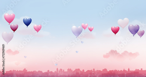 Valentine's day balloons over the сity