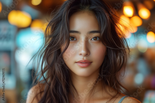 Portrait of a beautiful Asian girl with loose hair