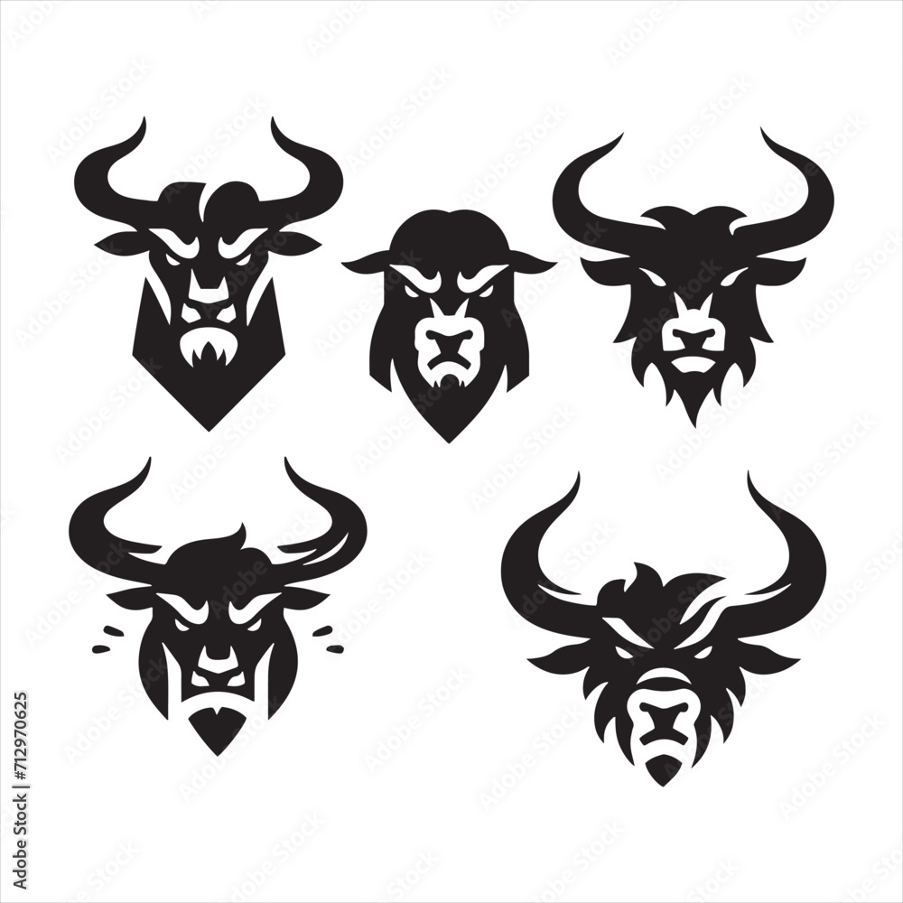 Prowess Portraits: Bull Face Silhouette Series as Portraits of Strength and Prowess - Bull Face Illustration - Ox Vector
