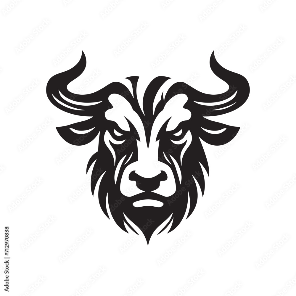 Mythical Majesty: Bull Face Silhouette Series Evoking the Mythical and Majestic Nature of Bulls - Bull Face Illustration - Ox Vector
