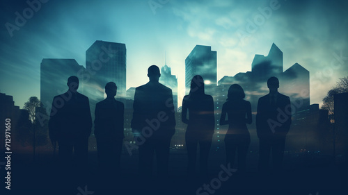 Silhouettes of group of businessman in city