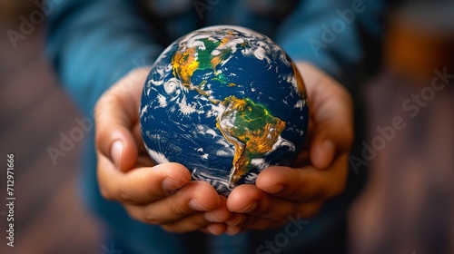 Hands holding a globe or map with focus on the Earth