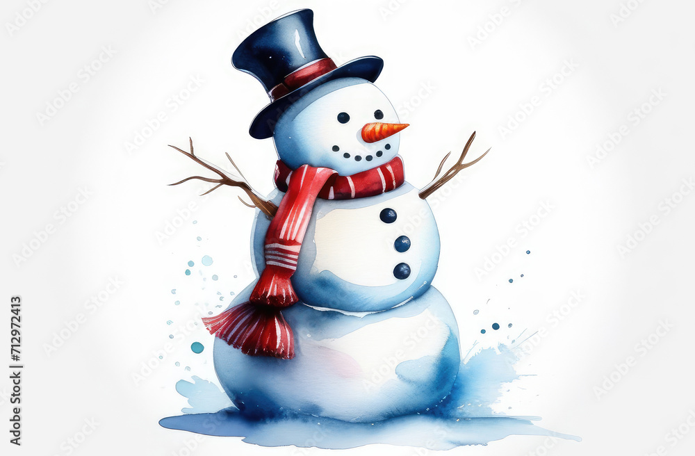 funny snowman on white background, winter concept, watercolor illustration for greeting card. funny snowman on white background, winter concept, watercolor illustration for greeting card.