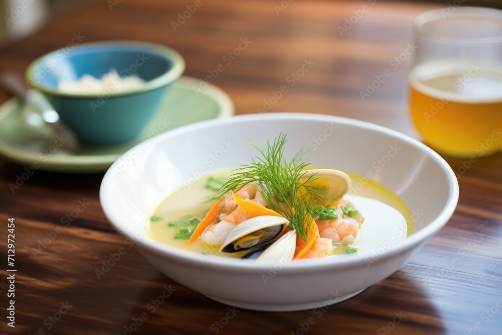 bouillabaisse in a bowl with parsley, served with aioli bouillabaisse in a bowl with parsley, served with aioli