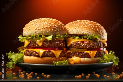 Double Cheeseburger with Sesame Seed Bun  on an isolated Sesame Sensation background  Generative AI