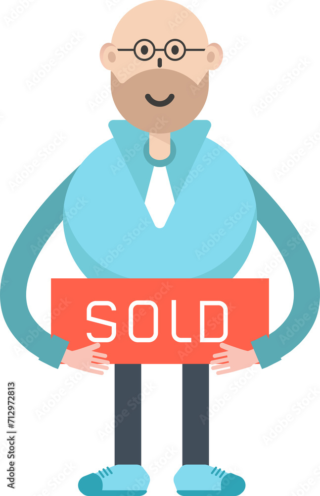 Bald man Character Holding Sold Signage
Bald man Character Holding Sold Signage