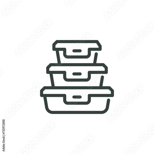 Thin Outline Icon Glass or Plastic Food Containers Stack. Such Line Sign as School Lunch, Fresh Box. Vector Isolated Custom Pictogram for Web and App on White Background Editable Stroke. photo
