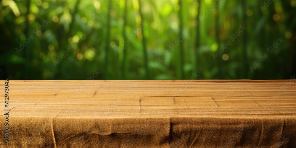Bamboo tablecloth on wooden table, ready for product display montage. Bamboo tablecloth on wooden table, ready for product display montage.