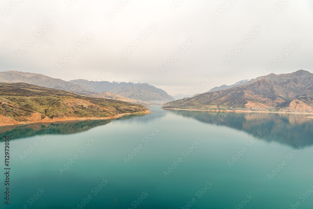 Uzbekistan, Reservoir,Charvak Reservoir, Mountains, Highlands, Nature, wild nature, Clear sky, Fresh air, Hiking trip, Water, The purest water, Beautiful landscape, Poster on the wall, Painting, Tour