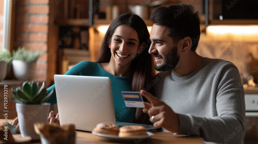 Joyful couple engaged in online shopping Joyful couple engaged in online shopping