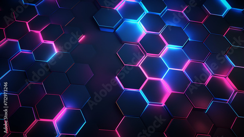 dark hexagon gaming abstract background pink and blue colored bright flashes