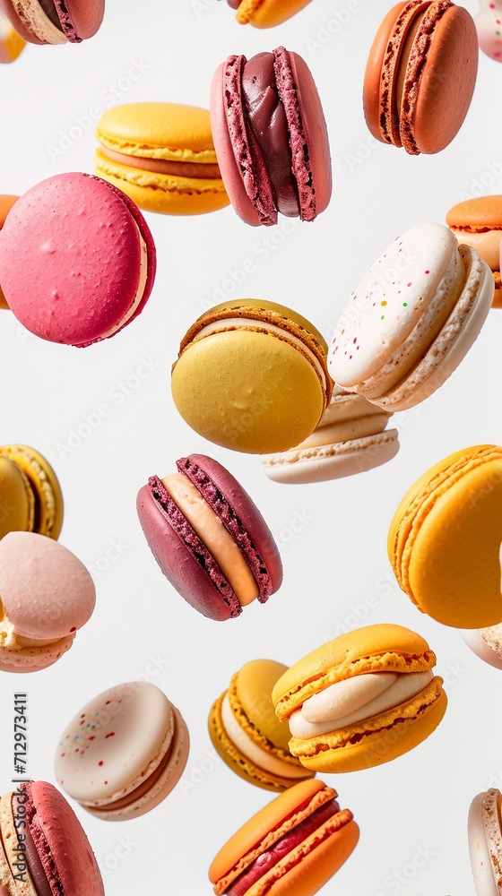 Sweet french macaron splashing isolated on white background. Sweet french macaron splashing isolated on white background.
