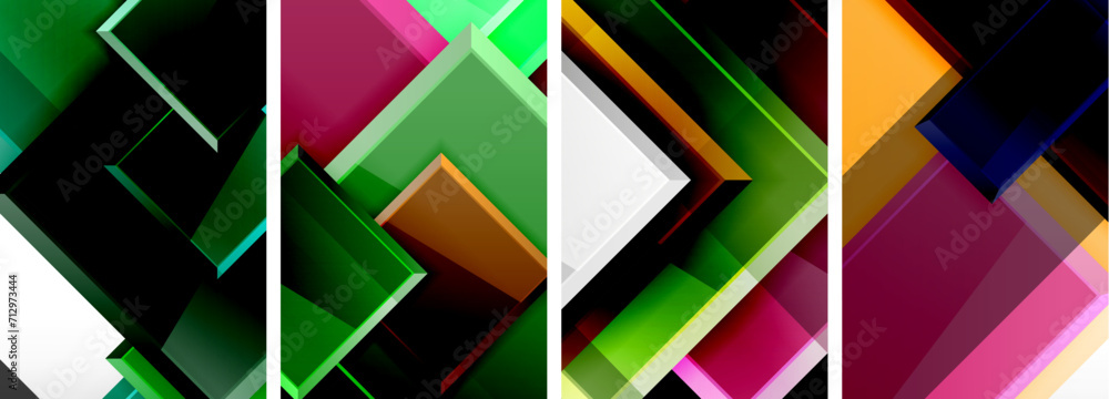 Color glass glossy square composition poster set for wallpaper, business card, cover, poster, banner, brochure, header, website