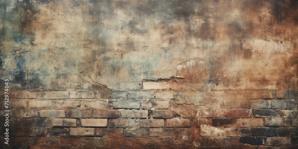 Rustic, dirty textured wallpaper with brick construction background. - obrazy, fototapety, plakaty 