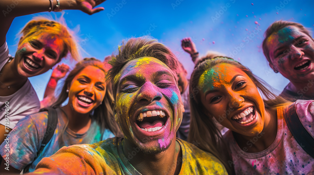 group of people playing colorful powder at a Holi celebrations group of people playing colorful powder at a Holi celebrations