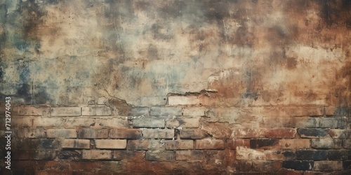 Rustic, dirty textured wallpaper with brick construction background.