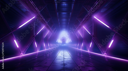 laser show club dark neon sci fi futuristic retro purple blue glowing tunnel room hall rendering 3D