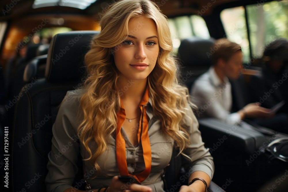 Businesswoman in a rental car, navigating through an unfamiliar city with a GPS, Generative AI Businesswoman in a rental car, navigating through an unfamiliar city with a GPS, Generative AI