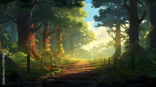 torii forest afternoon anime background illustration