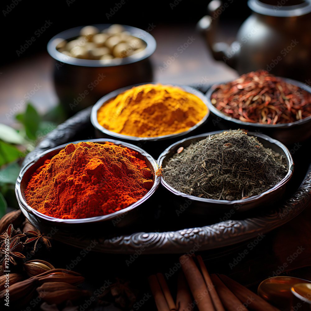A vibrant collection of aromatic spices, essential for culinary adventures, displayed in a stylish kitchen setting, promising a burst of flavor in every dish. Explore the diverse world of seasonings