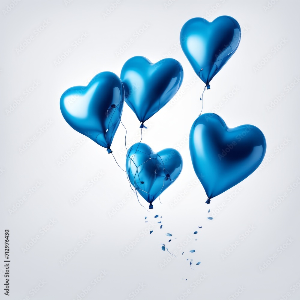 Blue color Heart shaped balloons isolated on white background