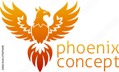 A phoenix fire bird from mythology rising with its wings spread