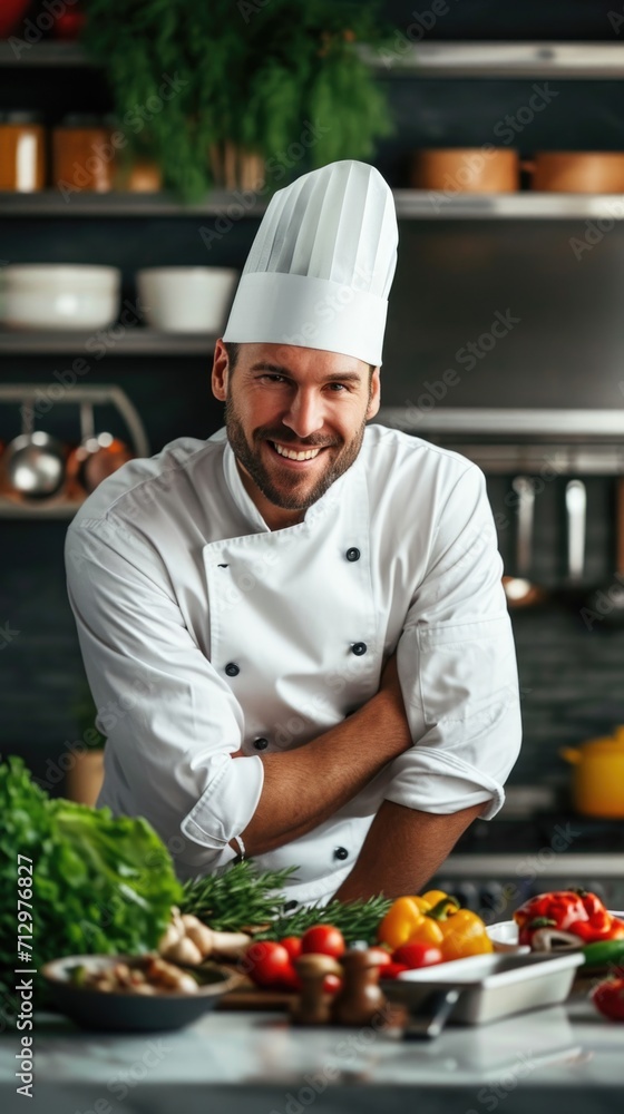 Сook cooking in the kitchen. Cooking classes. Kitchen background . Vertical background Сook cooking in the kitchen. Cooking classes. Kitchen background . Vertical background