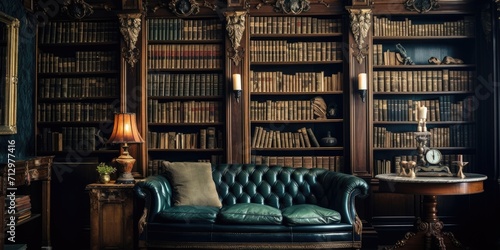 Victorian-style library filled with vintage books