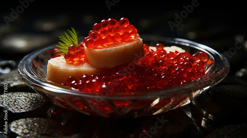 Delicious snack with red caviar