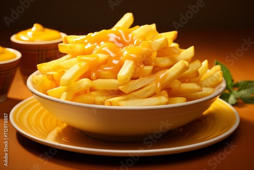 French Fries with Dipping Sauce  on an isolated Saucy Orange background  Generative AI
