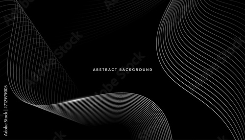 Black abstract background with white curves