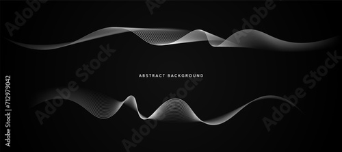 Black abstract background with white curves photo