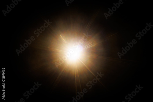 Easy to add lens flare effects for overlay designs or screen blending mode to make high-quality images. Abstract sun burst, digital flare, iridescent glare over black background.