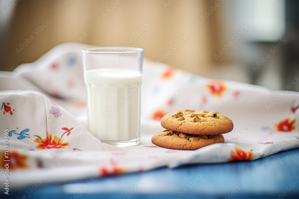 cookies on a napkin with a glass of milk cookies on a napkin with a glass of milk