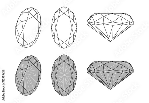 Set of isolated oval gemstone illustrations