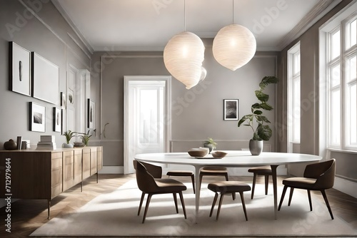 The allure of a room adorned with a blank white frame on a clear solid color wall, under the sophisticated ambiance of a pendant light, creating a unique visual symphony.