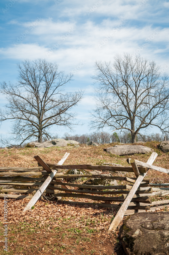 Battlefield Fence at Gettysburg National Military Park, American Civil War Battlefield, in Gettysburg, Pennsylvania
