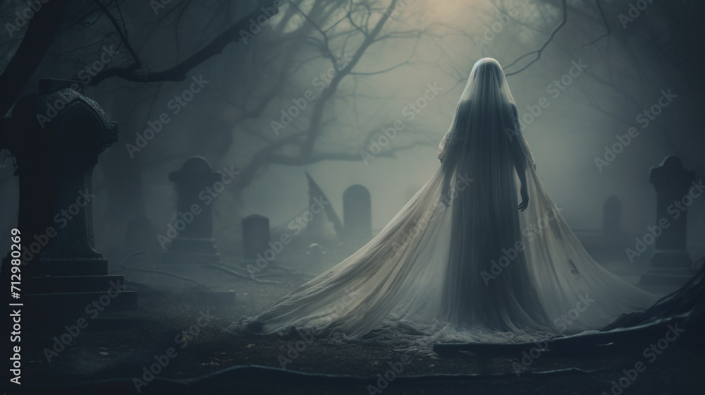 La Llorona vengeful bride ghost standing in a graveyard La Llorona vengeful bride ghost standing in a graveyard