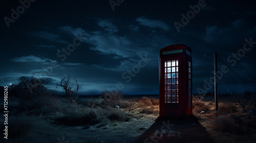 Abandon creepy phone booth at night in the middle of nowhere