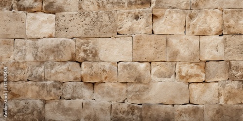 Texture of a worn stone wall with rustic beige surface.