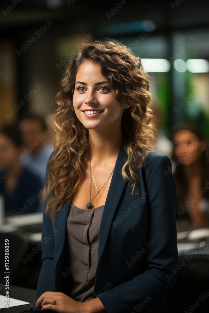Businesswoman in a conference room, leading a presentation with confidence and expertise, Generative AI Businesswoman in a conference room, leading a presentation with confidence and expertise, Generative AI